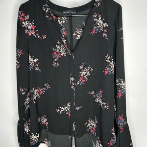 Black Floral Button-Up Blouse
